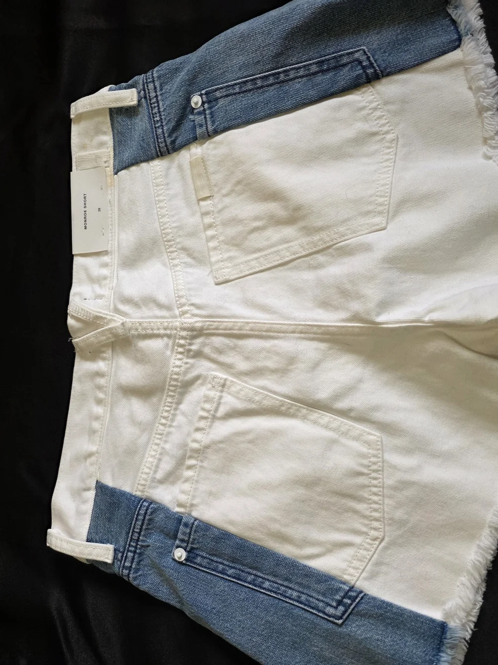 7 For All Man Kind Monroe White And Blue Denim Shorts